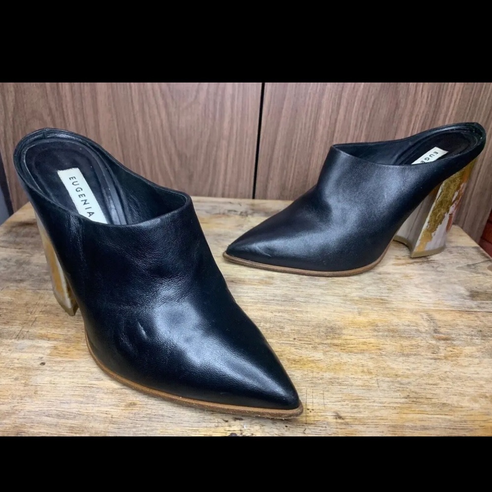 Eugenia Kim  Mules Block Heel Pointed Toe Leather Heels Size 37
